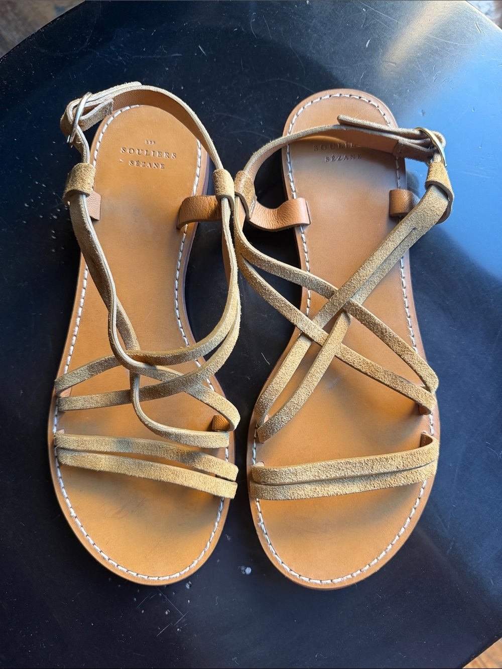 Sézane Souliers Tan Suede Leather Strappy Sandals